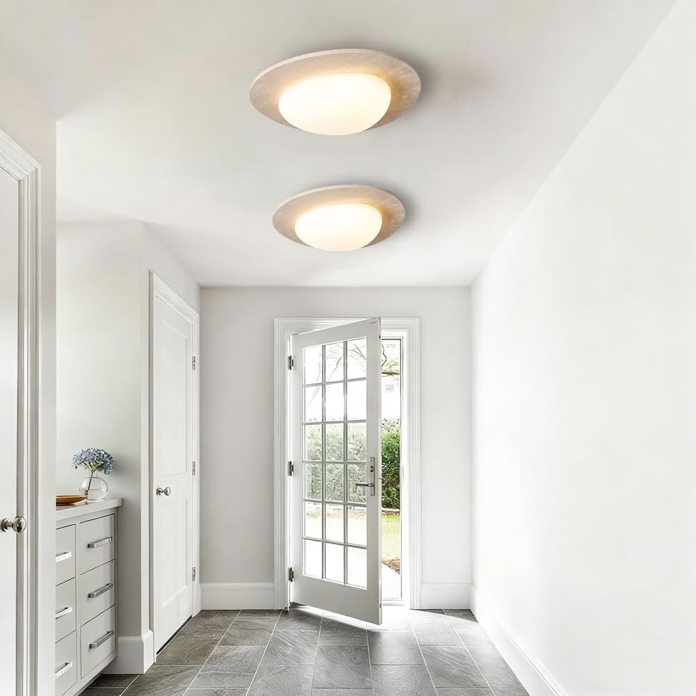 Nordic Natural Yellow Travertine Hallway Ceiling Light Japanese Wabi Sabi Style Kitchen Flush Mount Ceiling Lamp Mid Century Modern Cloakroom Chandelier for Bedroom Living Room Aisle Stairs